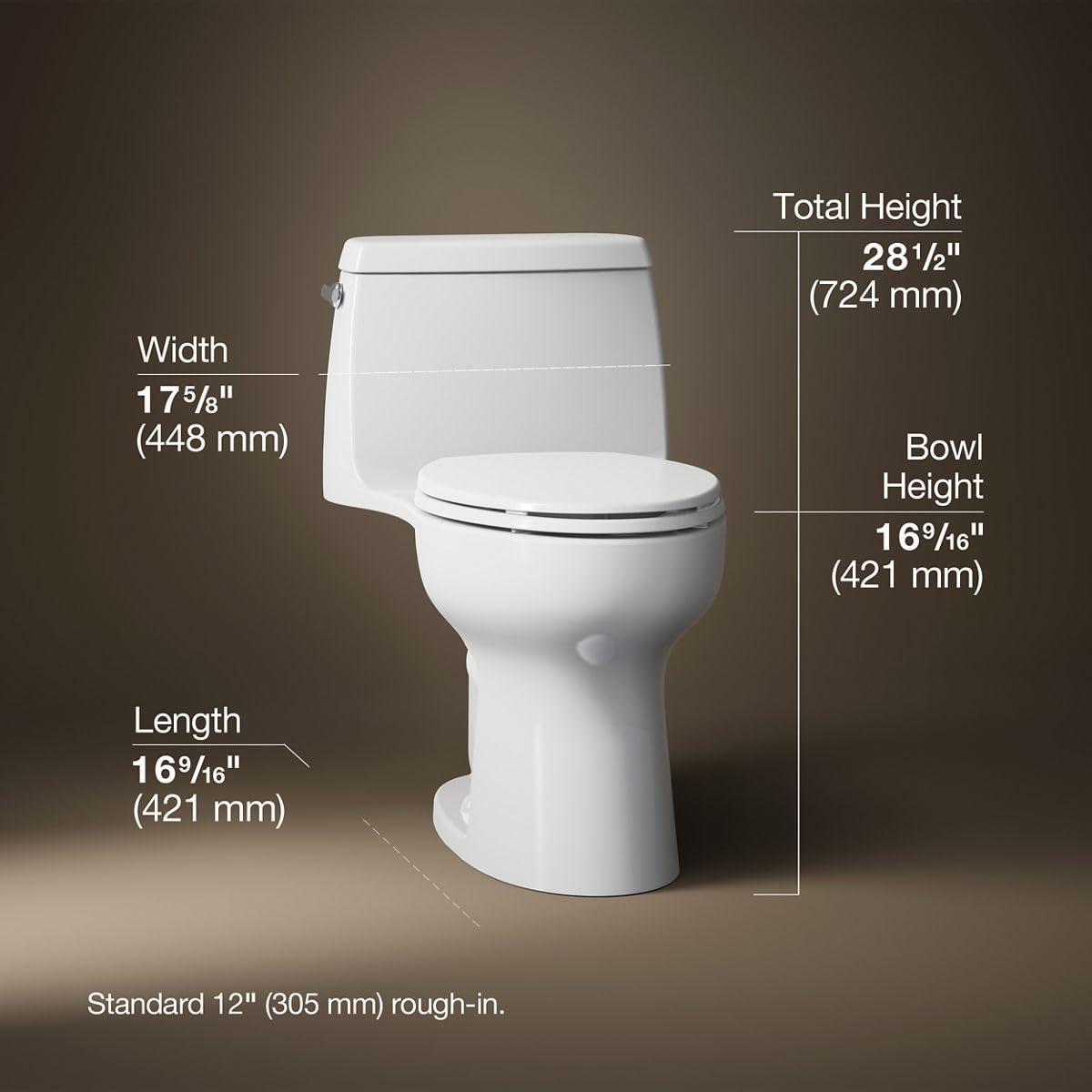 Kohler Santa Rosa Comfort Height One-Piece Compact Elongated 1.28 Gpf Toilet With Revolution 360 Swirl Flushing Technology And Continuousclean St K-30812-0