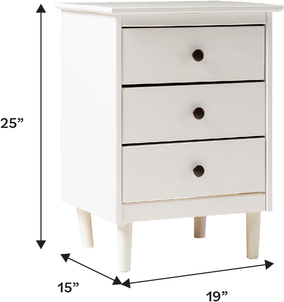 Stiva Classic Mid-Century Modern 3 Drawer Nightstand White