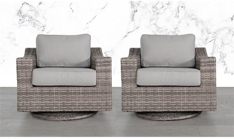 Home Square 2 Piece Beachcroft Swivel Patio Arm Chair Set in Beige