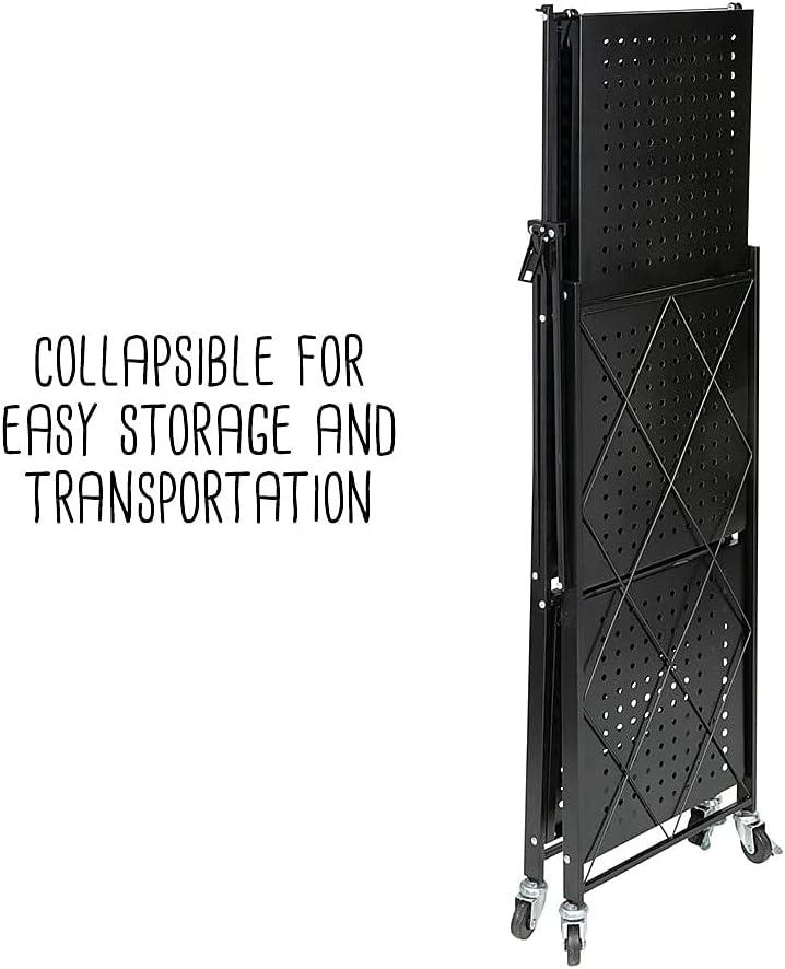 Honey-Can-Do 3 Tier Foldable Shelving Rack Black: Steel Utility Storage, Wire Rack Shelving, 75 lb Capacity