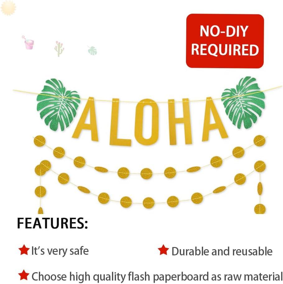 Hawaiian Aloha Party Decorations Large Gold Glittery Aloha Banner for Luau Party Supplies Favors