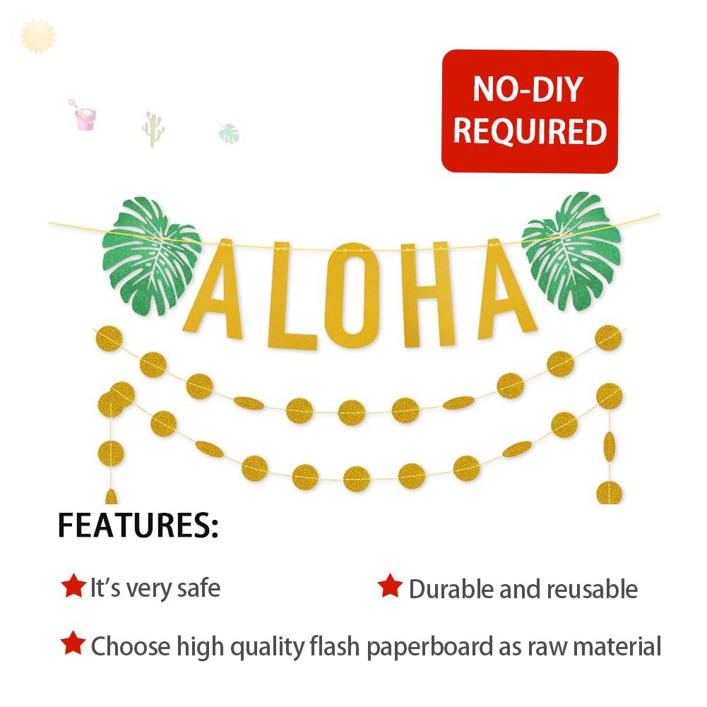 Hawaiian Aloha Party Decorations Large Gold Glittery Aloha Banner for Luau Party Supplies Favors