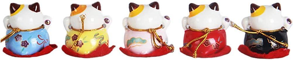 EatingBiting Set of 5 Japanese Ceramics Maneki Neko Lucky Cat Figurines Waving Upright Fortune Cat Figurines Cute Smiley Waving Upright Lucky Fortune