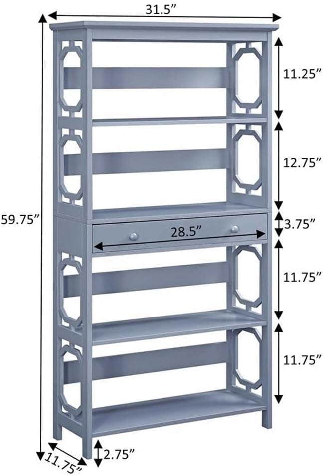 Convenience Concepts Omega 5 Tier Bookcase with Drawer, Gray