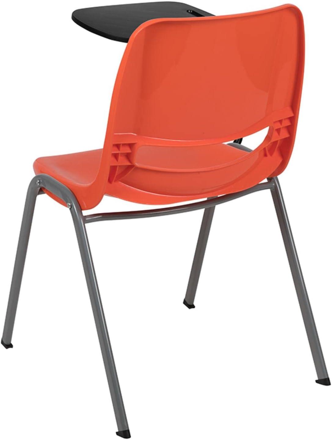 Compact Orange Ergonomic Shell Chair with Flip-Up Tablet Arm