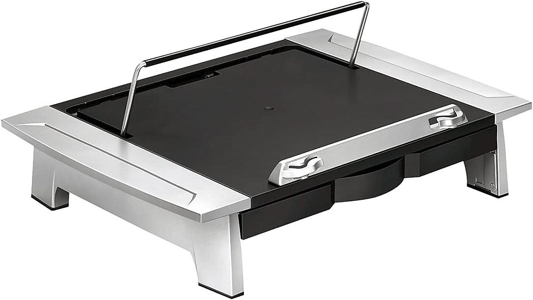 Black and Silver Adjustable Monitor Riser with Document Holder