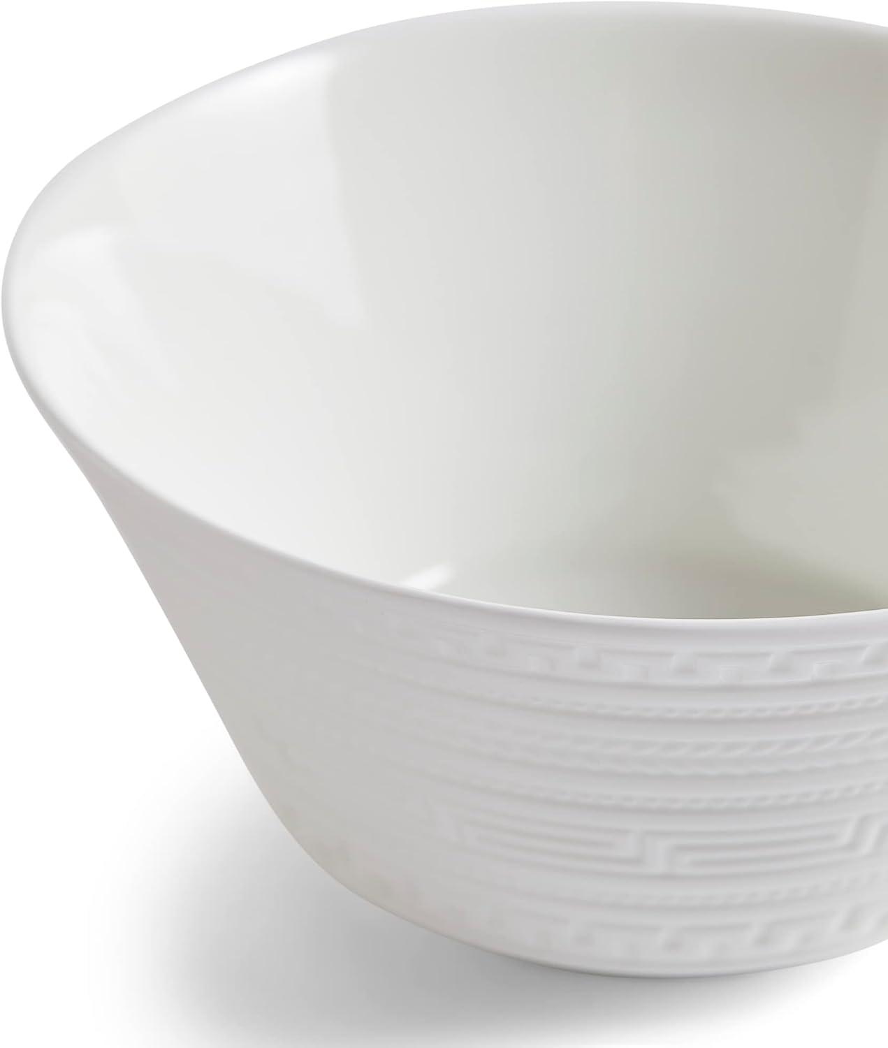 White Ceramic Embossed Geometric Serving Bowl