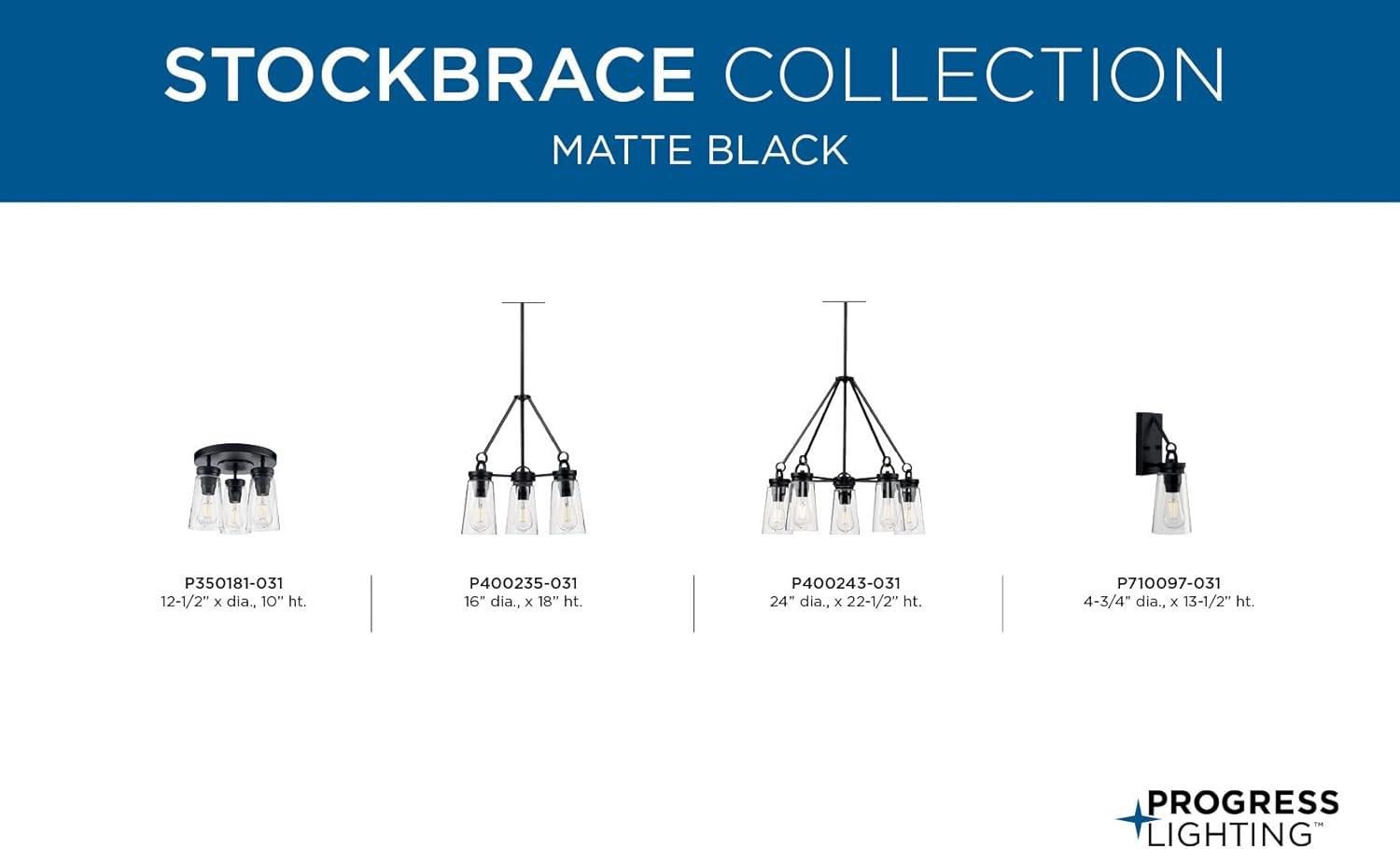 Progress Lighting Stockbrace 1-Light Matte Black Farmhouse Wall Light with Clear Glass Shade