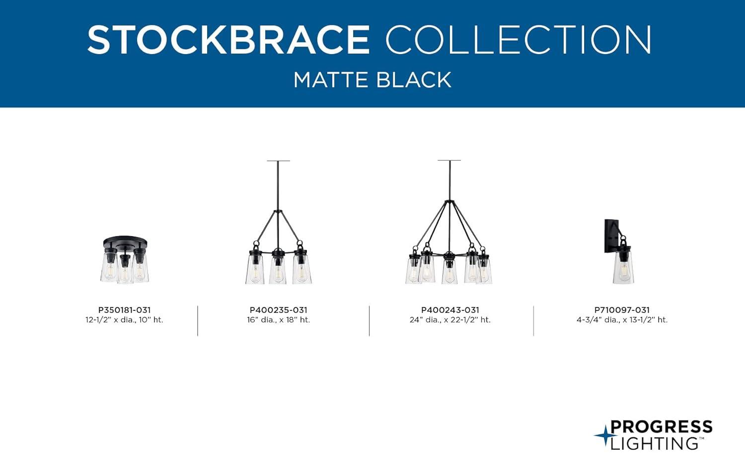 Progress Lighting Stockbrace 1-Light Matte Black Farmhouse Wall Light with Clear Glass Shade