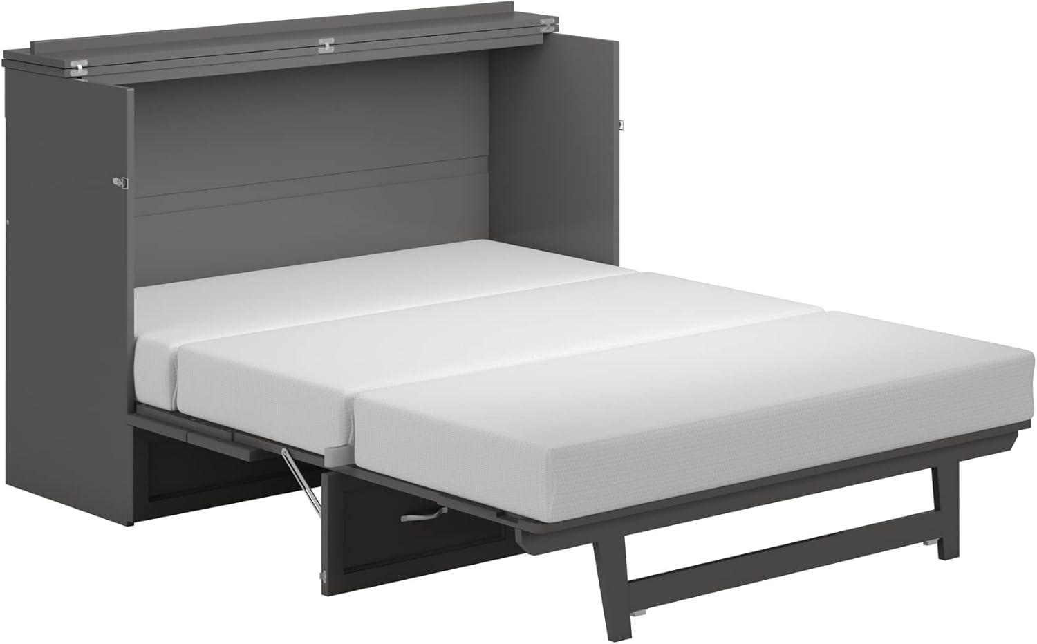 Northfield Queen Solid Wood Modern Murphy Bed Chest with Mattress in Gray