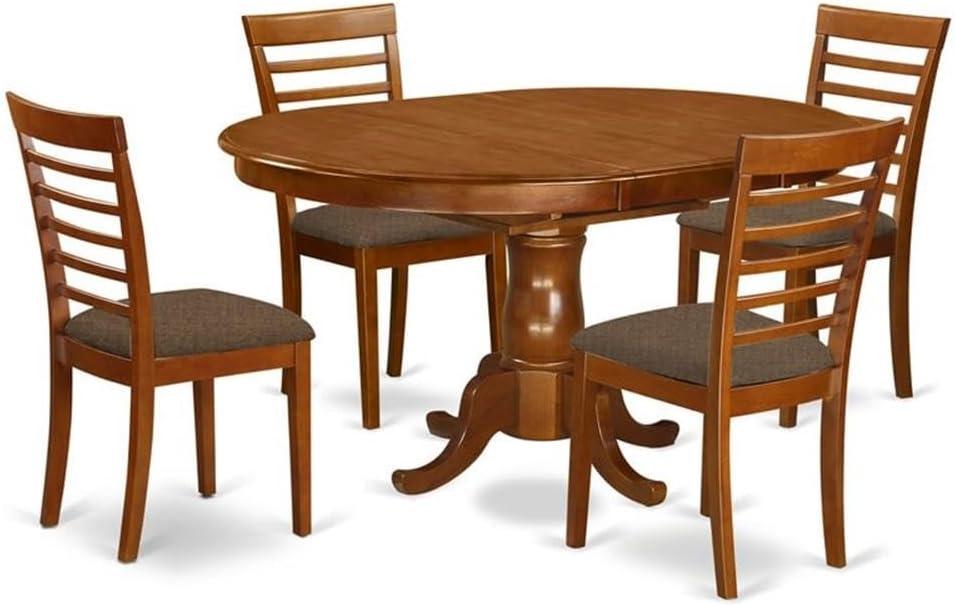 Dining Room Set - Oval Dining Leaf With Dining Chairs-Finish:Saddle Brown,Number of Items:5,Shape:Oval,Style:Microfiber Seat