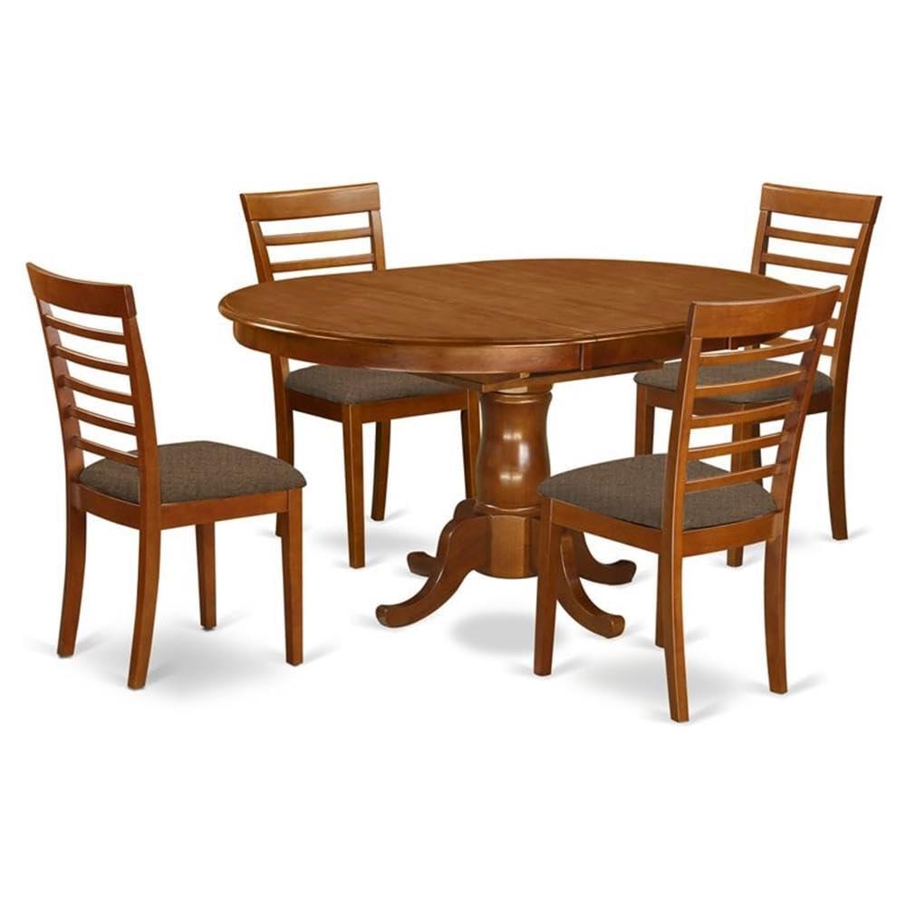 Dining Room Set - Oval Dining Leaf With Dining Chairs-Finish:Saddle Brown,Number of Items:5,Shape:Oval,Style:Microfiber Seat