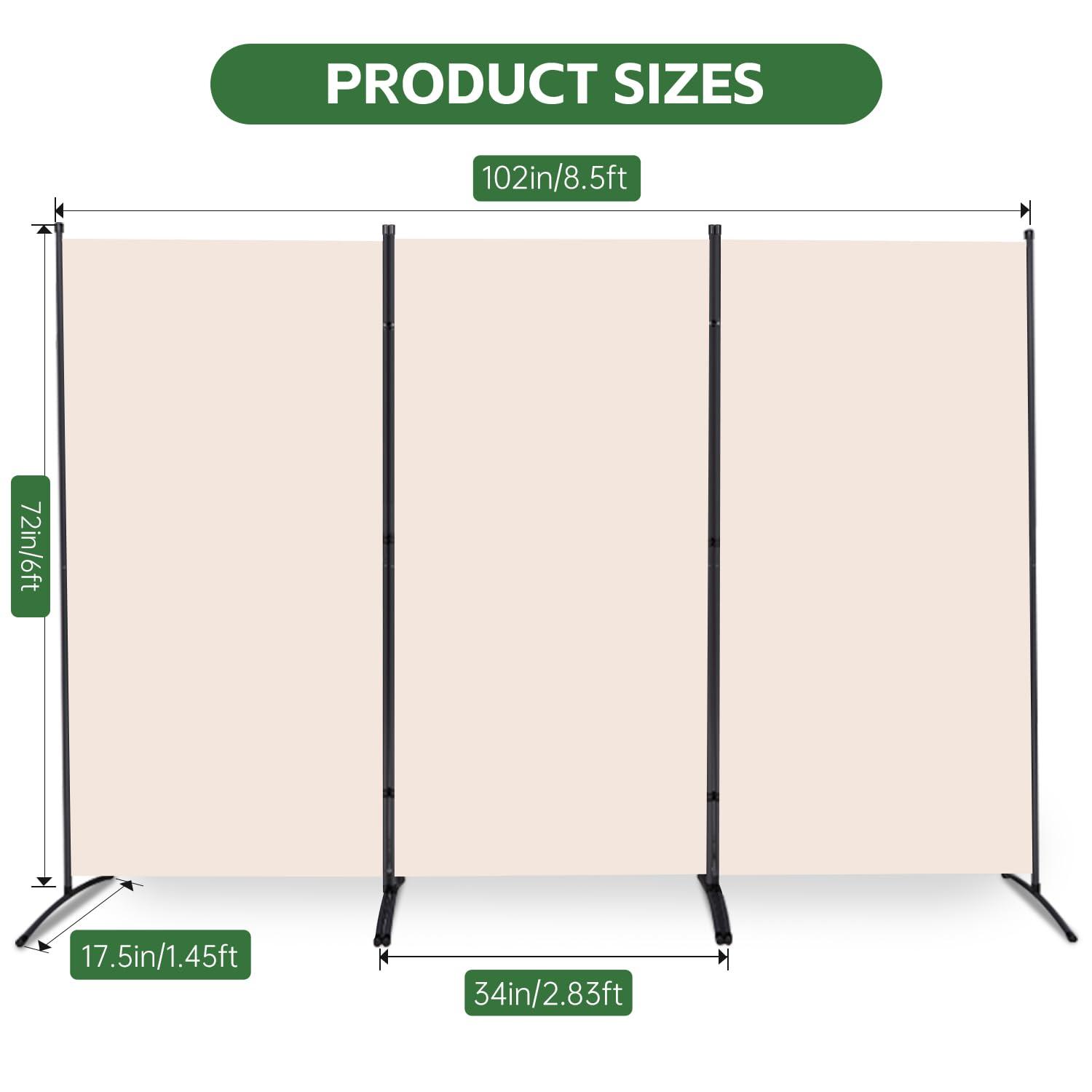 JVVMNJLK Indoor Room Divider,Portable Office Divider,Convenient Movable(3-Panel),Folding Partition Privacy Screen for Bedroom,Dining Room, Study,102" W x 19.7" D x 71.3" H,Dark Gray