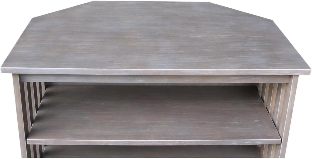 Washed Gray Taupe Corner TV Stand with Cabinet