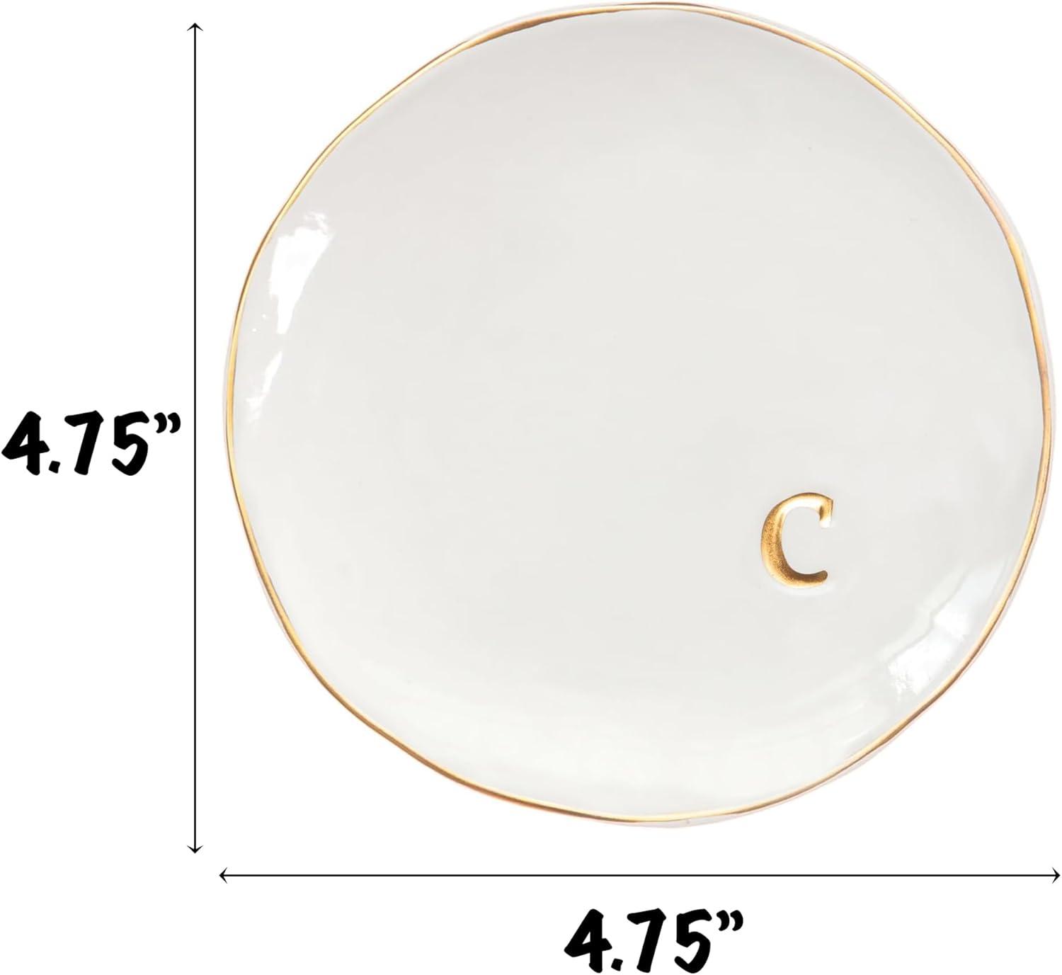 COLLECTIVE HOME - Ceramic Jewelry Tray, Decorative Trinket Dish for Rings Earrings Necklaces Bracelet Watch Keys, Birthday Mother's Day Christmas Gift for Women, 4.75", White Surface (O)