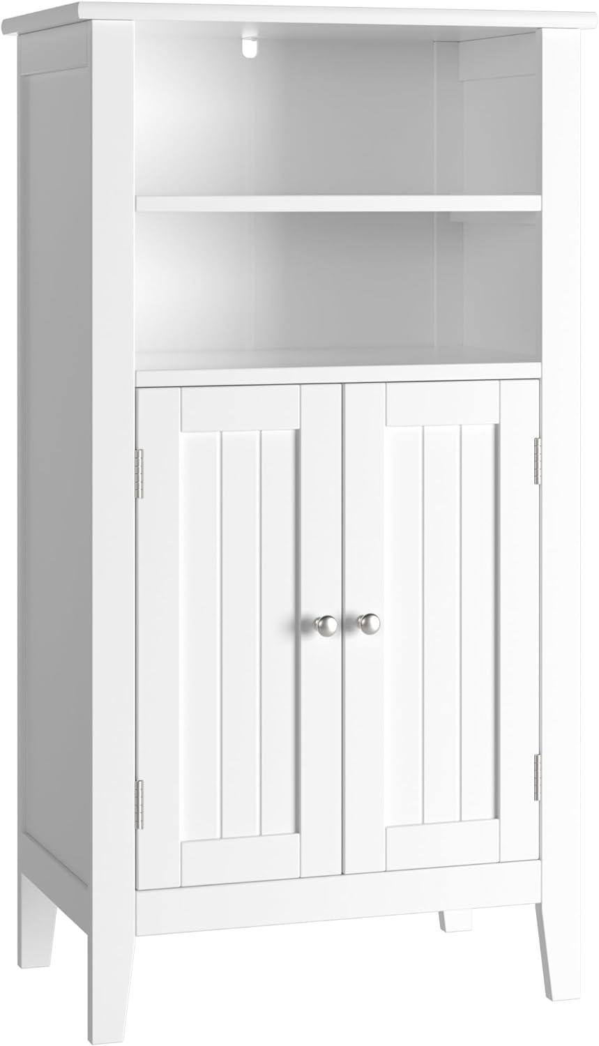 White Wooden Bathroom Cabinet with Adjustable Shelves