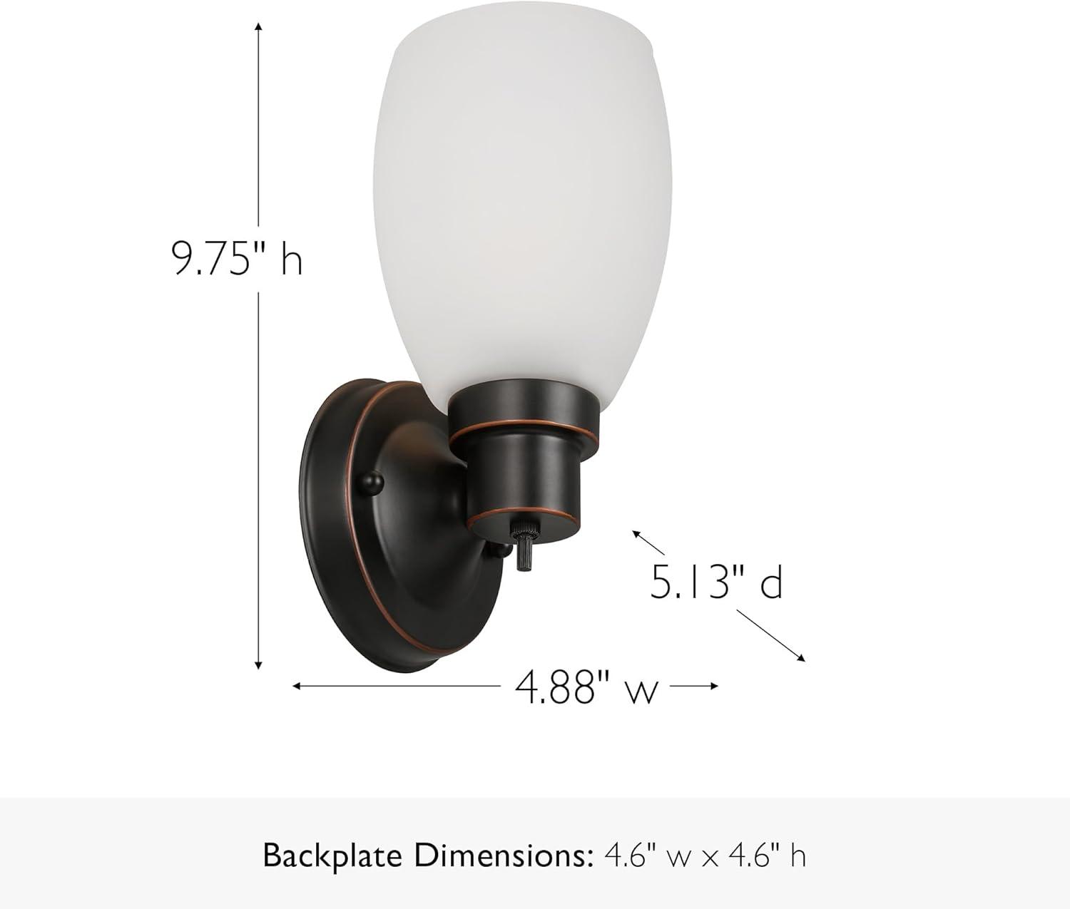 Design House 588814-Orb Lydia Transitional 1-Light Indoor Wall Light Dimmable with a White Frosted Glass Shade and Twist On/Off Switch for Hallway Foyer Bathroom, Oil Rubbed Bronze