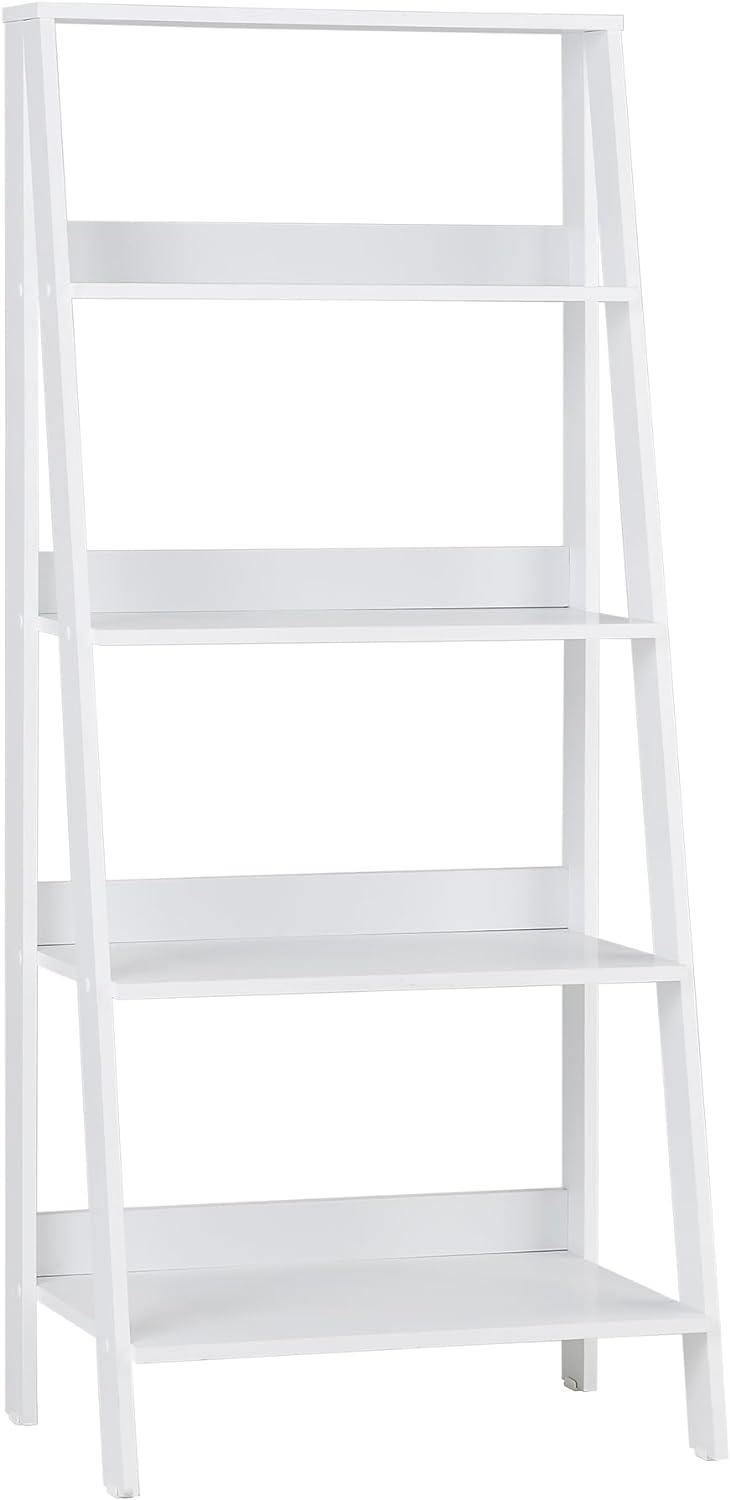 Walker Edison 4 Shelf Transitional Wood Ladder Bookcase in White