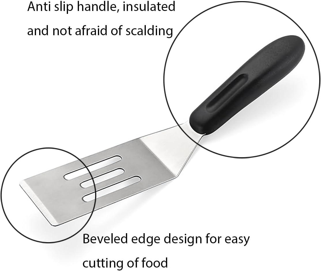 2 Pieces Small Spatula Set, Stainless Steel Mini Serving Spatula for Kitchen Use, Flipping or Cooking for Brownie, Cookie, Lasagna, Pancakes & Cake(Black+Silver)