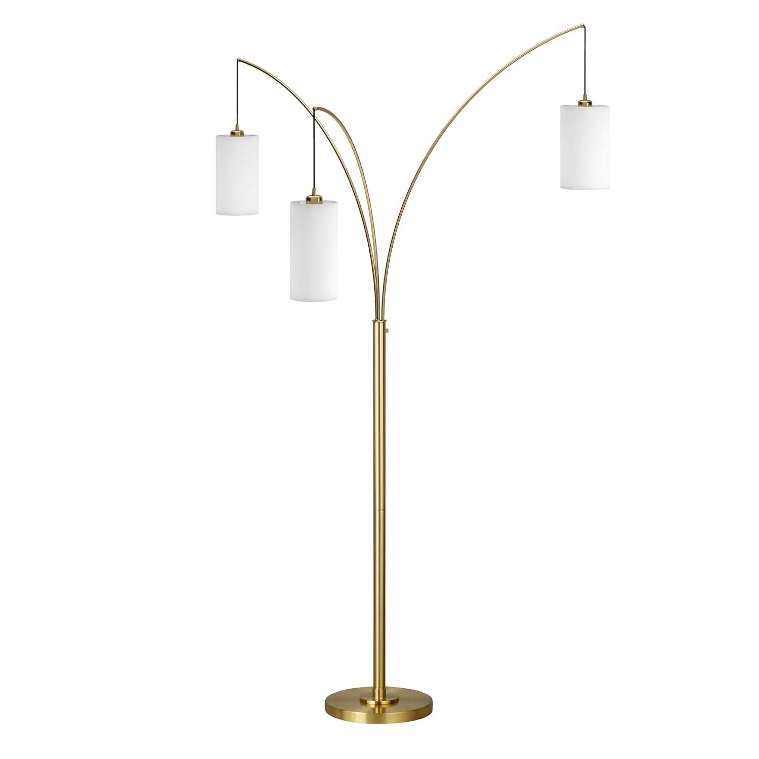 Evelyn&Zoe Aspen 3-Light Torchiere Floor Lamp with Fabric Shade, Brass/White