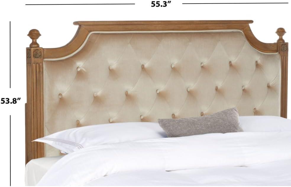 SAFAVIEH Rustic Wood Tufted Upholstered Headboard, Full, Beige Velvet