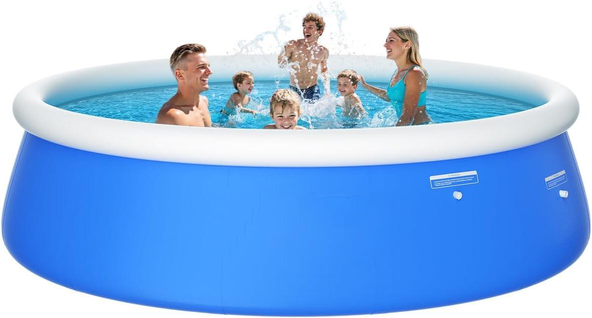 12'*30" Round Inflatable Top Ring Above Ground Swimming Pool Fast Easy to Set Up with 530GPH Filter Pump, Pool Cover and Ground Cover for Summer Outdoor Garden Backyard Childen Adults