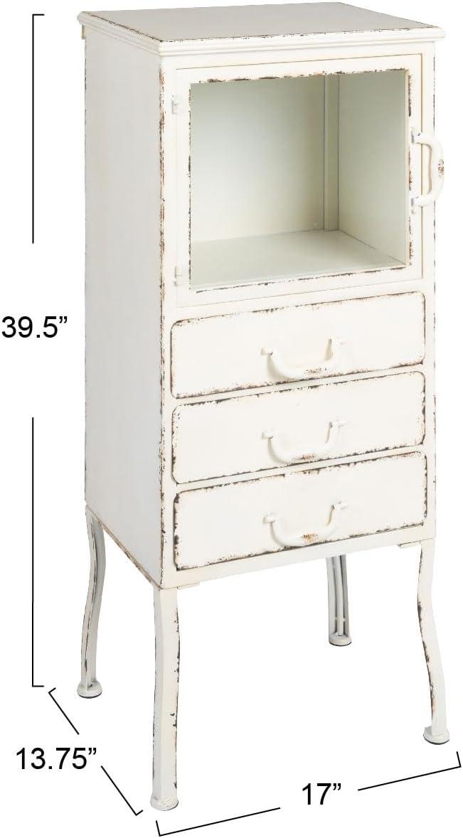 Storied Home 39" Tall Decorative Storage Cabinet Cream: Vintage Rustic Metal, 3 Drawers, Office & Home Use