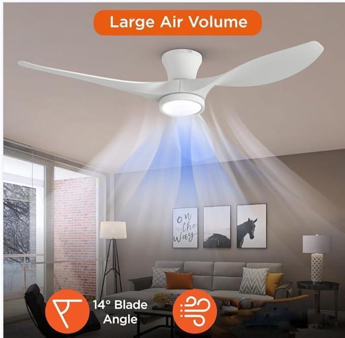 TALOYA AeroFan 52-in Integrated LED Flush Mount Matt White with Matte Blades Ceiling Fan With Light and Remote ( 3 -Blade )