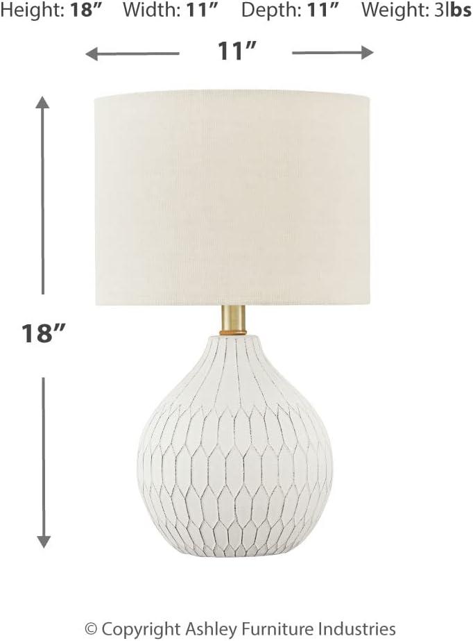 Wardmont Ceramic Table Lamp White - Signature Design by Ashley: Antique Finish, Drum Shade, UL Listed