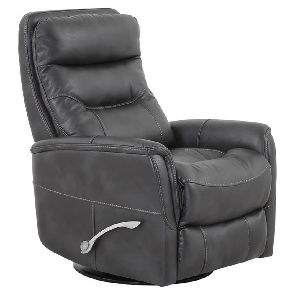 Traditional Flint Brown Leather Swivel Recliner with Wood Accents