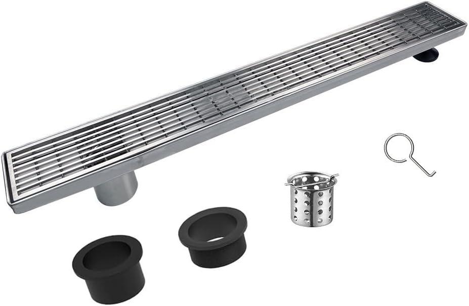 Accreate 24 Inch Linear Shower Drain, Brushed Nickel Shower Floor Drain, High Flow Shower Drain Kit with Removable Grid Cover, Hair Filter and Adjustable Leveling Feet