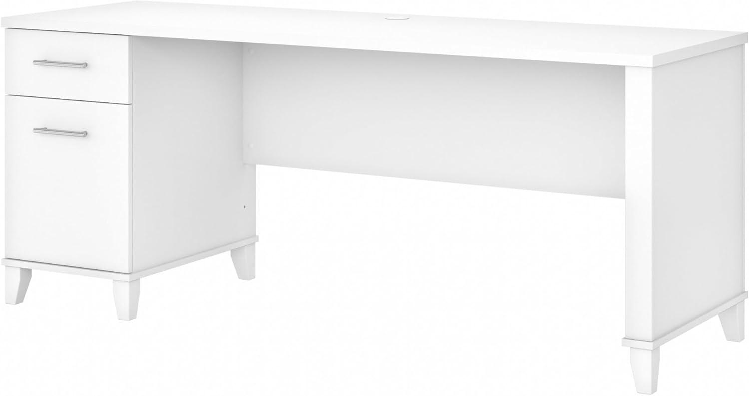 White Adjustable Height Wood Desk with Filing Cabinet