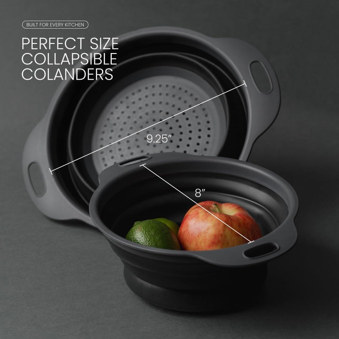 2-Pack Black Collapsible Colander Versatile Strainer for Pasta, Fruits, & Vegetables Eco-Friendly & Durable Sink Strainer & Salad Spinner