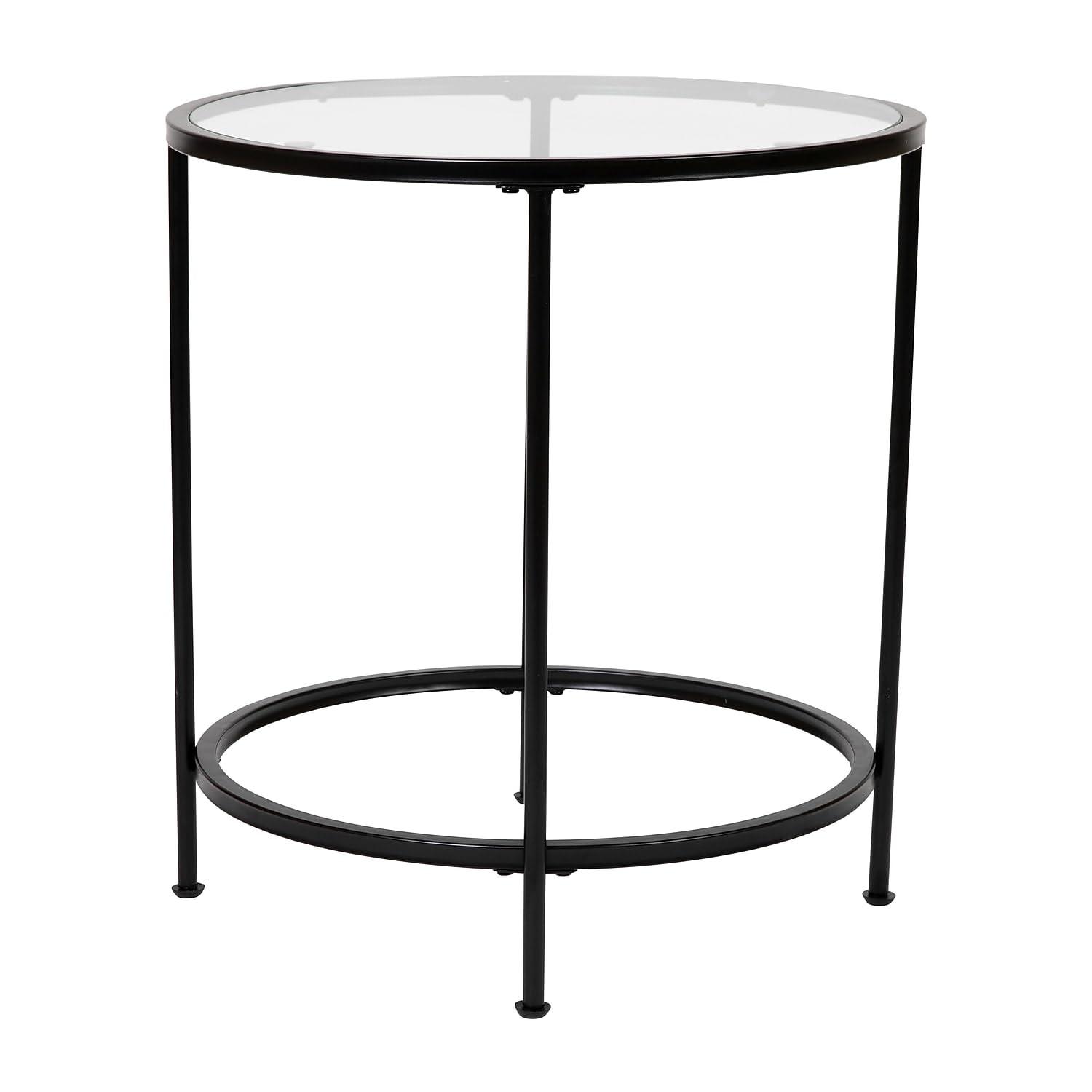 Flash Furniture Astoria Collection Round End Table - Modern Clear Glass Accent Table with Matte Black Frame