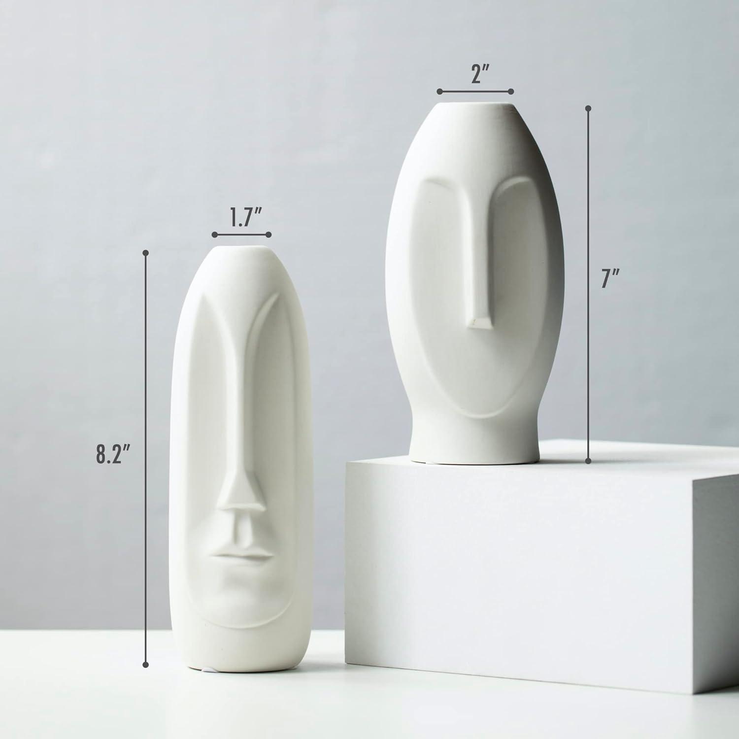 Ivy Bronx Face Vase Set of 2 - White Modern Vase. Ceramic Statue Human Face Vase Decor and Sculpture Decor