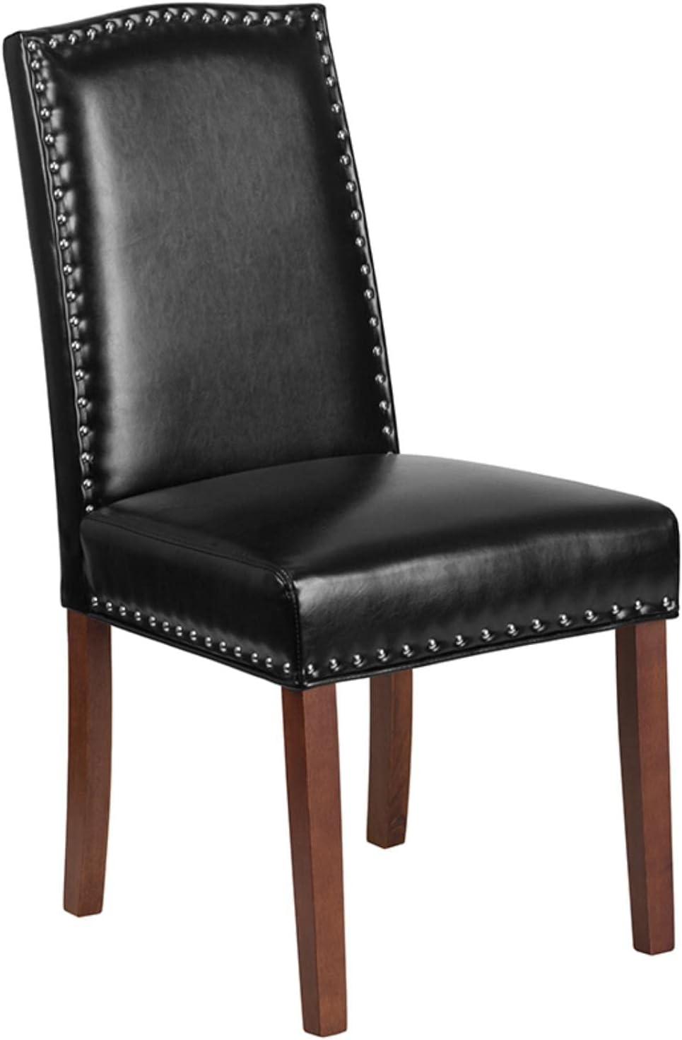 Black LeatherSoft Parsons Side Chair with Nailhead Trim