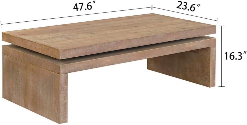 Natural Wood 2-Tier Rectangular Coffee Table 47.6"