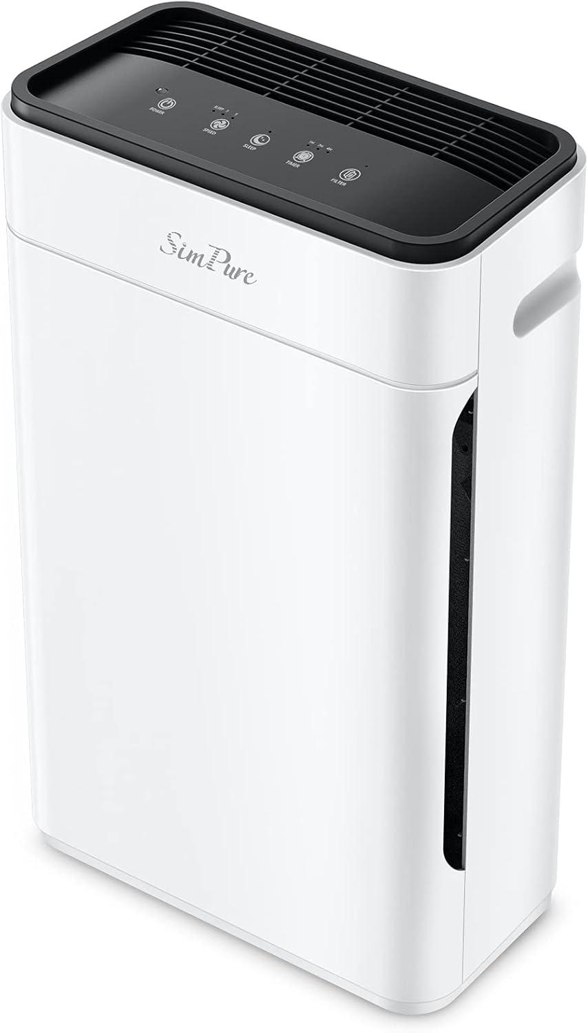 SimPure HP8 Air Purifier for Home Large Room & Bedroom & Office, Quiet True HEPA Filter Air Cleaner for Allergies, Pets, Smokers, Eliminates Allergens, Smoke, Odors, Dust, Pets Hair Dander, Mold