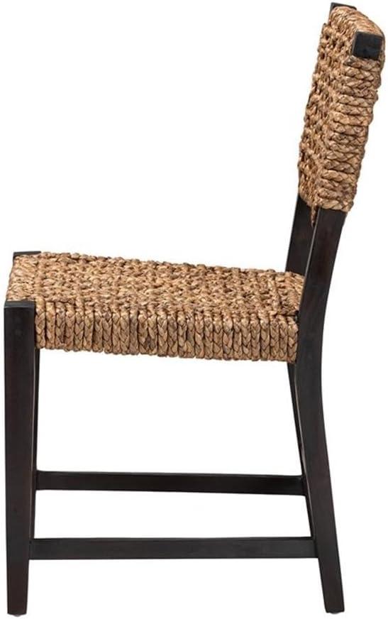 bali & pari Alise Modern Bohemian Dark Brown Mahogany Wood and Seagrass Dining Chair