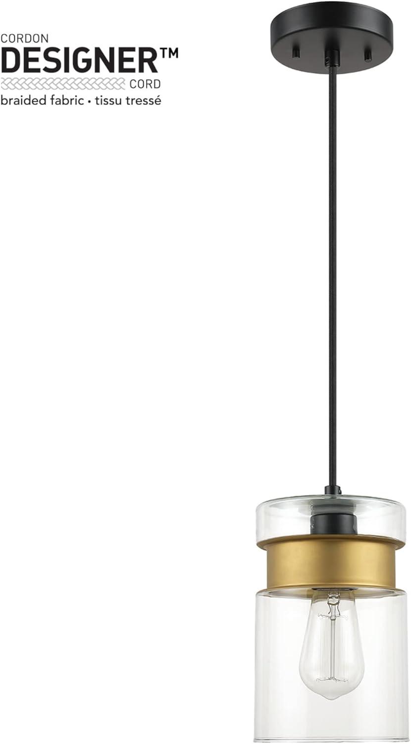 Globe Electric Dionne 1-Light Matte Black Pendant with Brass Accents and Clear Glass Shade, 61250