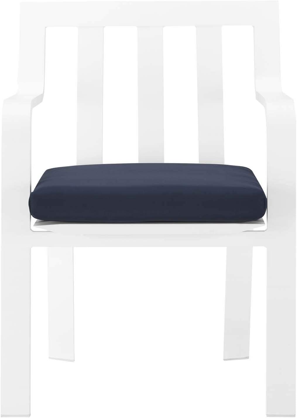 Modway Baxley Stackable Outdoor Patio Aluminum Dining Armchair in White/Navy