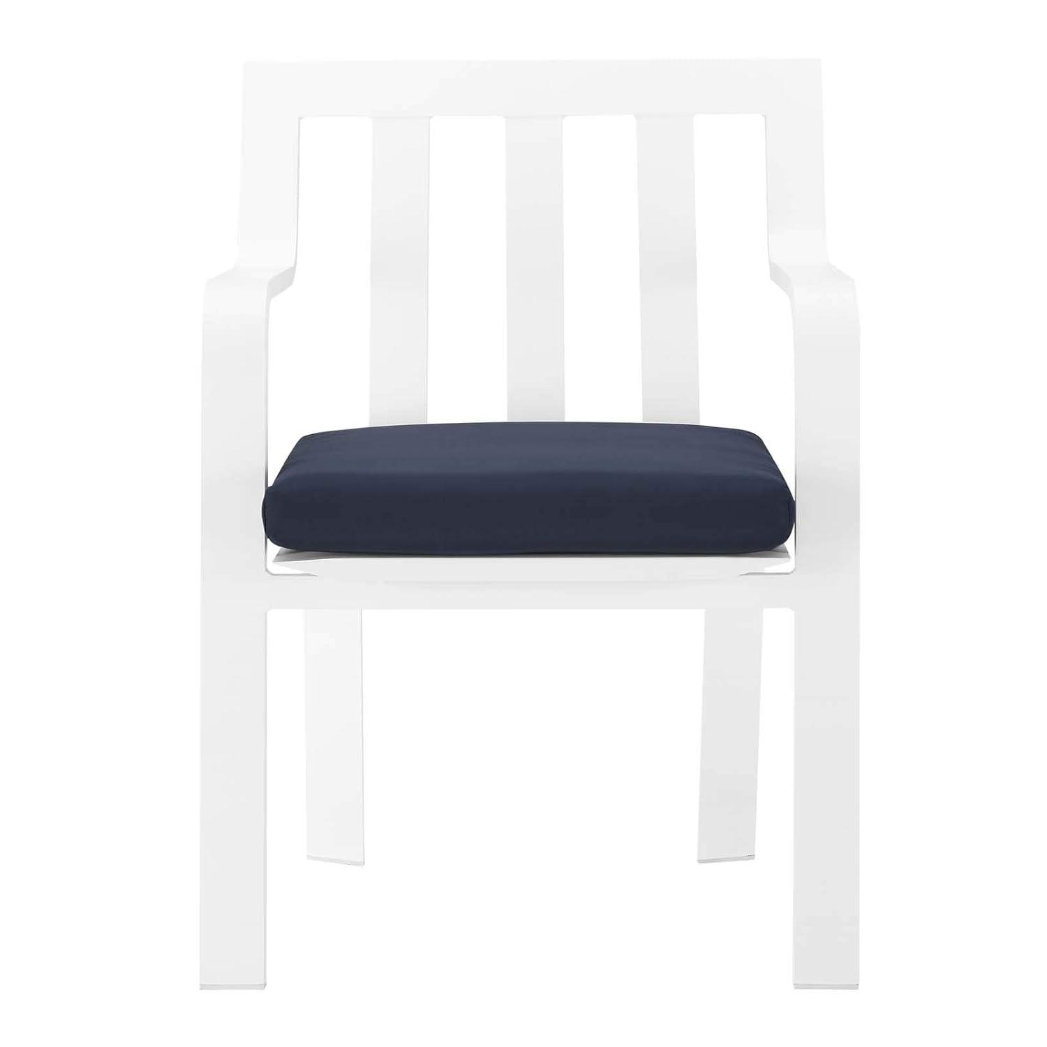 Modway Baxley Stackable Outdoor Patio Aluminum Dining Armchair in White/Navy