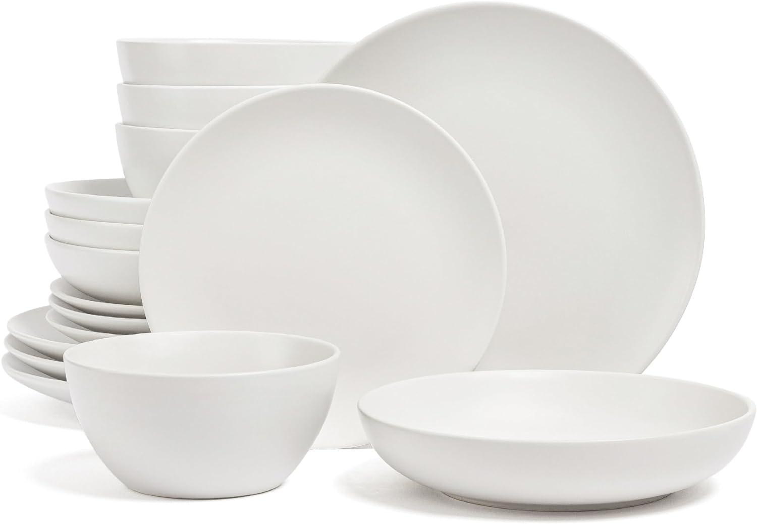 White Ceramic 16-Piece Semi-Matte Dinnerware Set, Service for 4