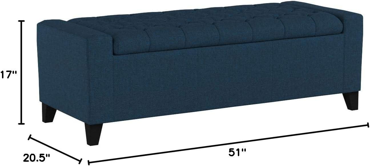 Dark Blue Tufted Fabric Storage Ottoman with Birch Legs