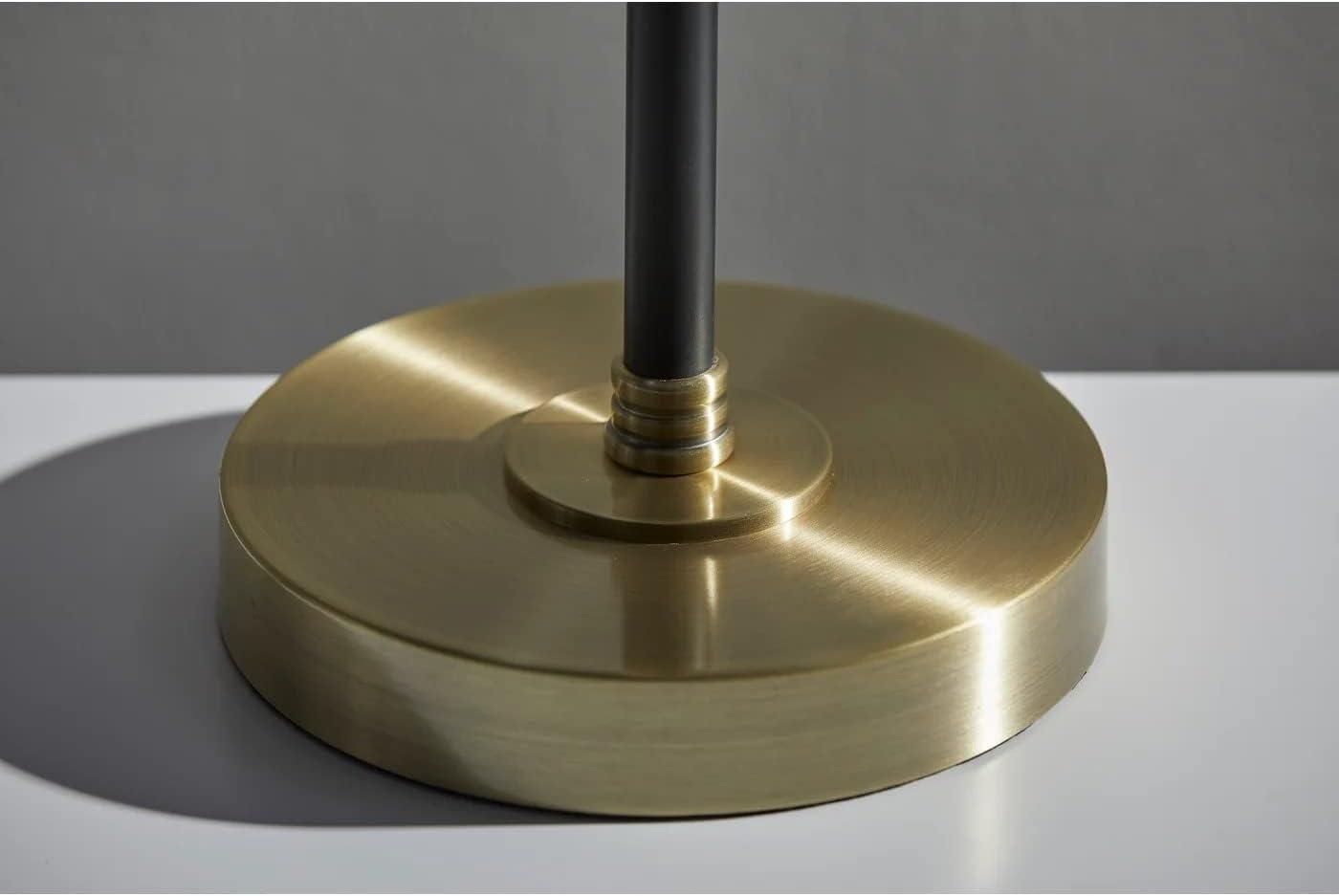 59" 3-way Bergen Floor Lamp Black - Adesso: Mid-Century, Antique Brass Mix, Gray Shade