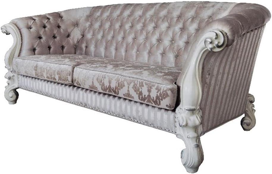 99" Ivory Velvet Tufted Sofa with Rolled Arms and Nailhead Trim