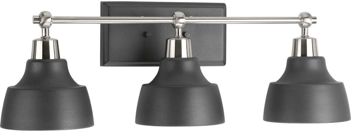 Progress Lighting Bramlett 3-Light Bath & Vanity, Brushed Nickel, Metal Reflector Shades