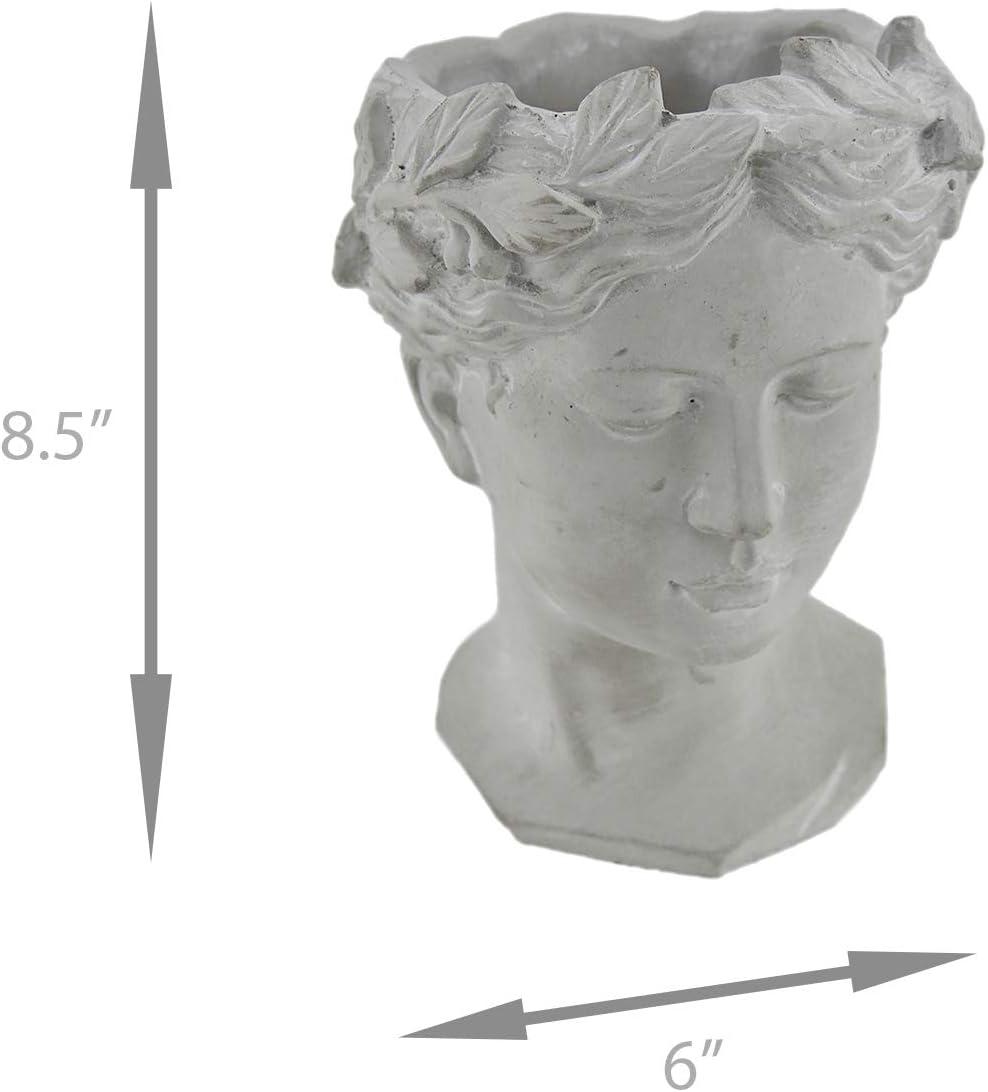 Classic Greek Lady Whitewash Cement Head Planter - Indoor/Outdoor Decor