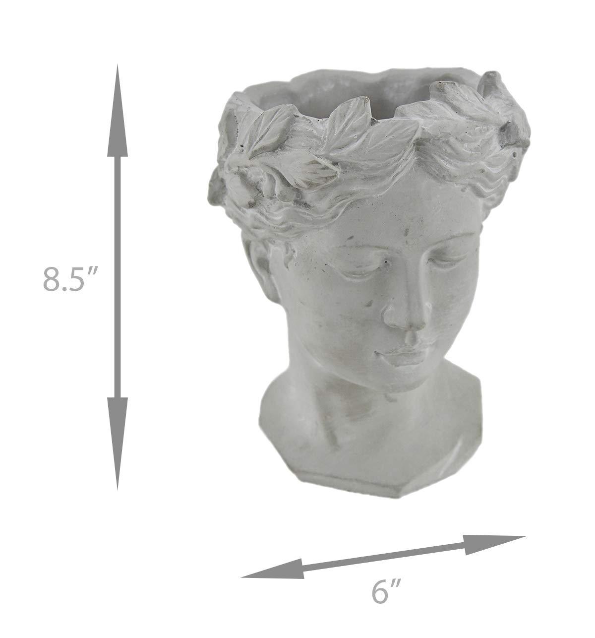 Classic Greek Lady Whitewash Cement Head Planter - Indoor/Outdoor Decor