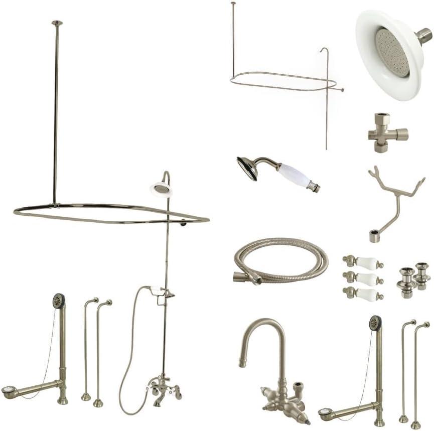 Kingston Brass Kingston Brass Vintage Three-Handle 2-Hole Tub Wall Mount Clawfoot Tub Faucet Package with Shower Enclosure and Hand Shower CCK2141PL